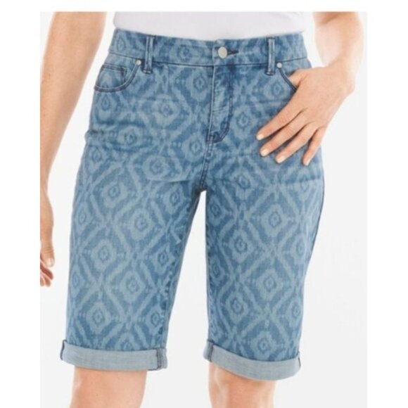 Chico's So Slimming Ikat-Print Girlfriend Jean Shorts Bermuda 12" Size 2.5 14 - Picture 1 of 7